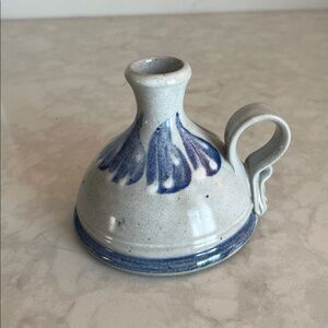 Vintage Studio Pottery Candle holder oil jug.  Salt glazed.  Signed by artist